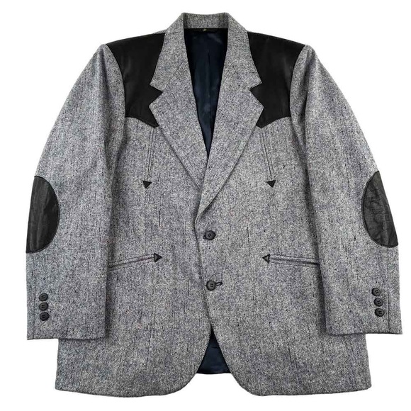 Moda Other - Alamo Moda Hombre Western Blazer Jacket Men’s 44R Gray Black Faux Leather Rodeo